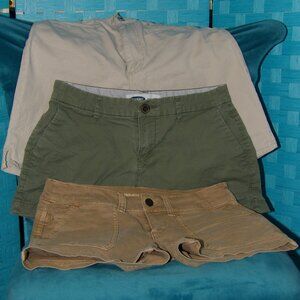 Three Pair of size SMALL Shorts, Cream, Green and Brown
